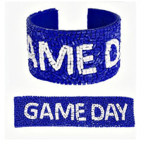 Blue and White Game Day Beaded Cuff Bracelet - Rhinestone Gal