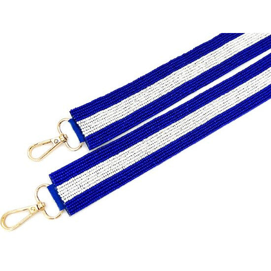 Royal Blue and White Stripe Seed Bead Crossbody Guitar Strap