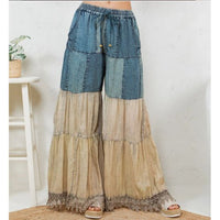 Denim & Lace Patchwork Boho Wide-Leg Pants