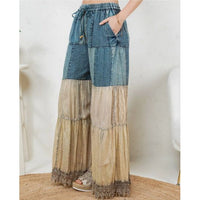 Denim & Lace Patchwork Boho Wide-Leg Pants