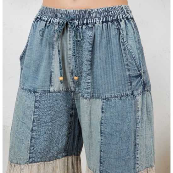 Denim & Lace Patchwork Boho Wide-Leg Pants