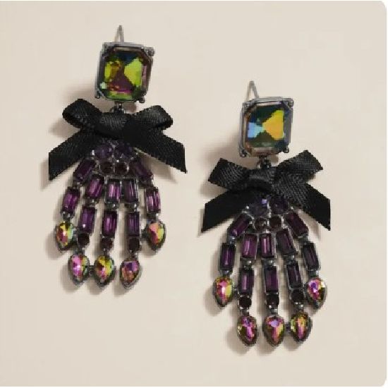 Rhinestone Skeleton Hand Bow Earrings