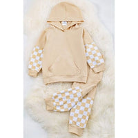 Cream Checkered Hoodie with Matching Joggers Set