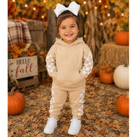 Kids Cream Checkered Hoodie with Matching Joggers Set