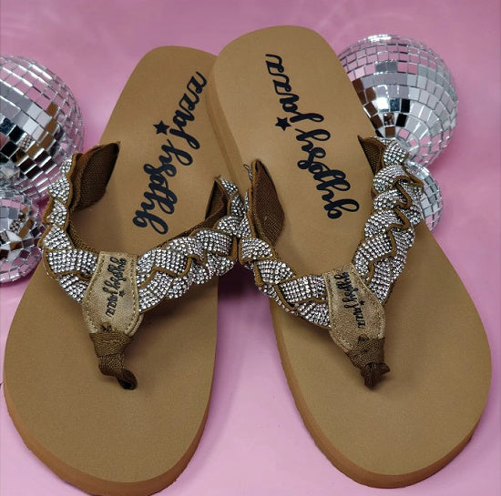 Gypsy Jazz Glimmer Braided Sandals in Tan - Rhinestone Gal