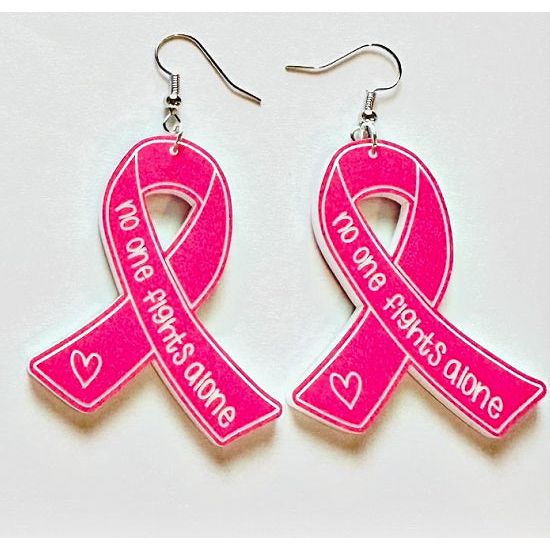 Pink Breast Cancer Ribbon Acrylic Earrings