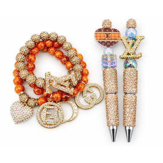Brown Rhinestone Bracelet & 2-Piece Bling Pen Gift Set