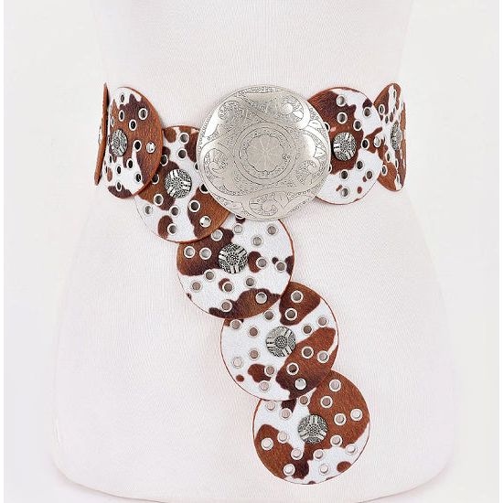 Brown Cowhide Concho Disc Belt