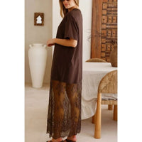 Red Sandalwood Lace Layered Maxi Tee Dress