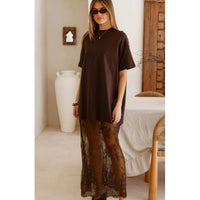 Red Sandalwood Lace Layered Maxi Tee Dress