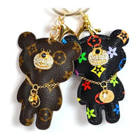 Vegan Leather Teddy Bear Wristlet Keychain - Rhinestone Gal