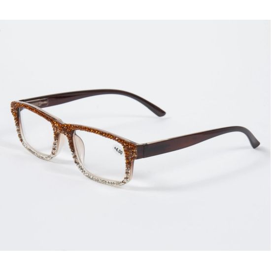 Handmade Brown Rhinestone Rectangle Reader Glasses