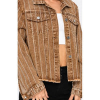 Brown Rhinestone Stripe Denim Jacket