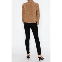 Brown Rhinestone Stripe Denim Jacket