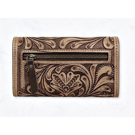 Brown Tooled Leather Western Wallet