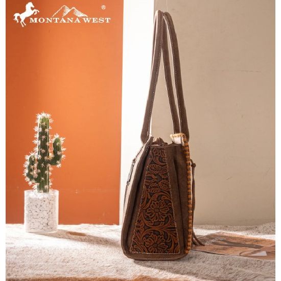 Montana West Brown Tooled Concealed Carry Tote Bag with Tassels