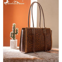 Montana West Brown Tooled Concealed Carry Tote Bag with Tassels