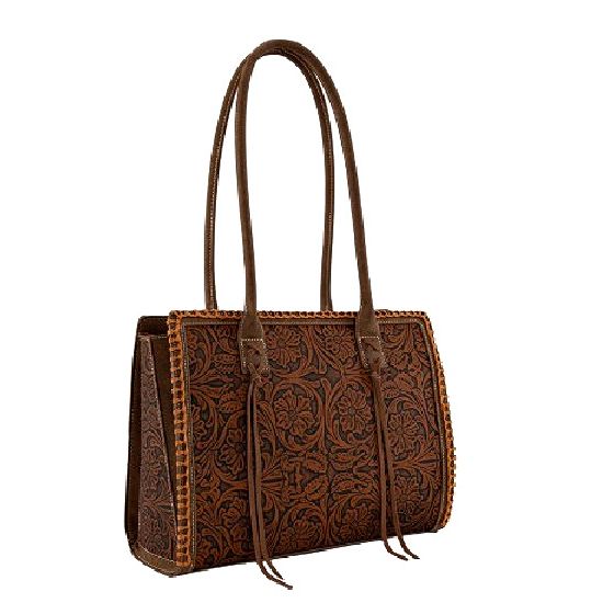 Montana West Brown Tooled Concealed Carry Tote Bag