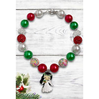 Girls Christmas Bubble Necklace with Angel Pendant – Multi-Color Holiday Necklace