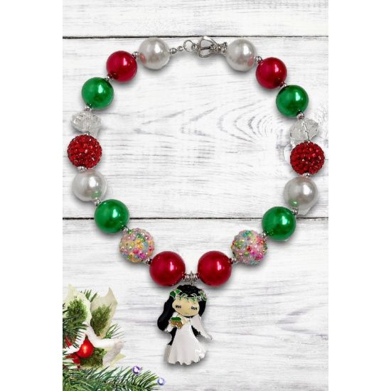 Girls Christmas Bubble Necklace with Angel Pendant – Multi-Color Holiday Necklace