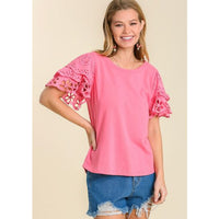 Bubble Gum Top with Eyelet Sleeves