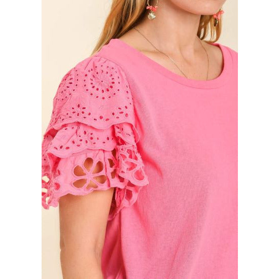 Bubble Gum Top with Eyelet Sleeves
