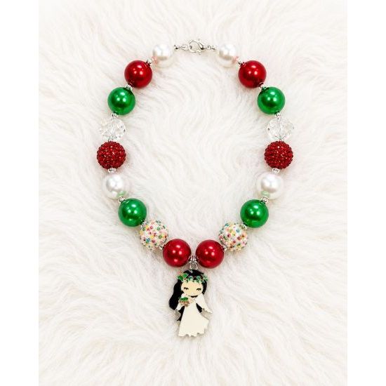 Girls Christmas Bubble Necklace with Angel Pendant – Multi-Color Holiday Necklace