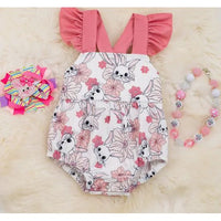 Pink Ruffle Strap Bunny Floral Baby Onesie