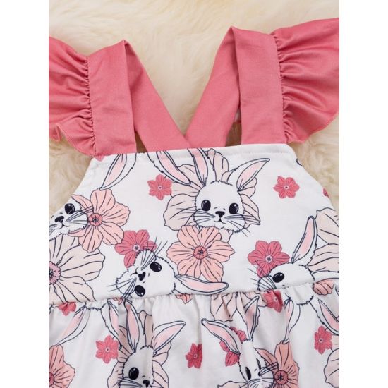 Pink Ruffle Strap Bunny Floral Baby Onesie