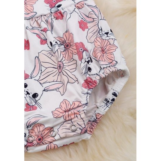 Pink Ruffle Strap Bunny Floral Baby Onesie