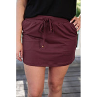 Solid Burgundy Athletic Skort with Pockets & Built‑In Shorts