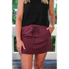 Solid Burgundy Athletic Skort with Pockets & Built‑In Shorts