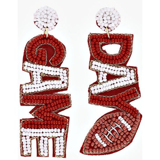 Burgundy and White Game Day Seed Bead Football Earrings - Rhinestone Gal