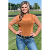 Burnt Orange Mesh Top with Rhinestone Checkered Sleeves