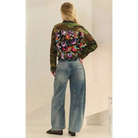 Camo Sequin Floral Mesh Back Cropped Jacket
