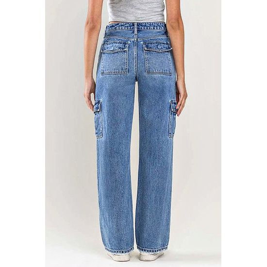 Mid Rise Cargo Wide Leg Jeans