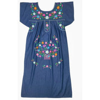 Colorful Floral Embroidered Chambray Midi Dress