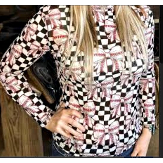 Dirt & Diamonds Baseball Bow Mesh Top