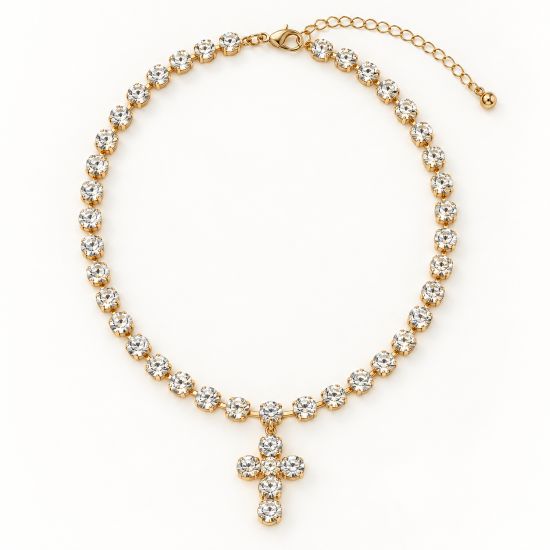 Clear Rhinestone Cross Necklace