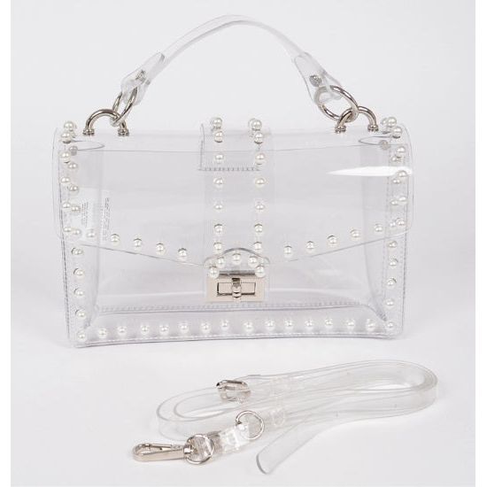 Transparent Crossbody with Faux Pearl Accents – Clear Stadium Bag