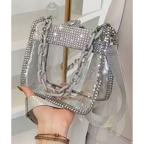 Rhinestone Trim Clear Stadium Crossbody Bag