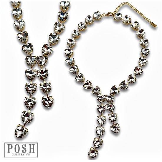 Clear Heart Rhinestone Lariat Necklace