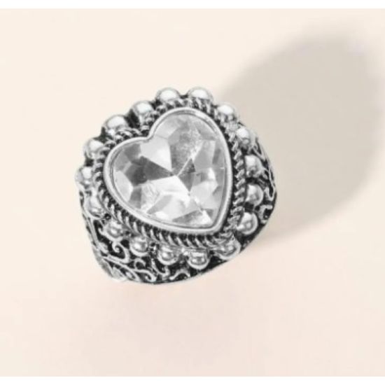 Vintage Heart Stretch Ring – Pink or Clear Crystal