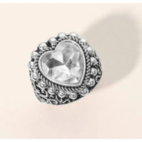 Vintage Heart Stretch Ring – Pink or Clear Crystal