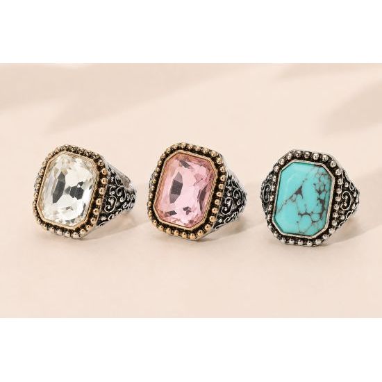 Vintage Stretch Statement Ring – Clear, Pink or Turquoise