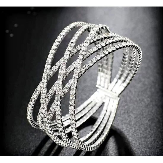 Silver Rhinestone Woven Cuff Bracelet