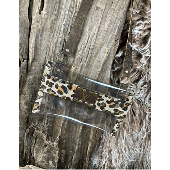 Keep it Gypsy Upcycled LV Stadium Crossbody Bag with Gold Leopard Leather - Rhinestone Gal