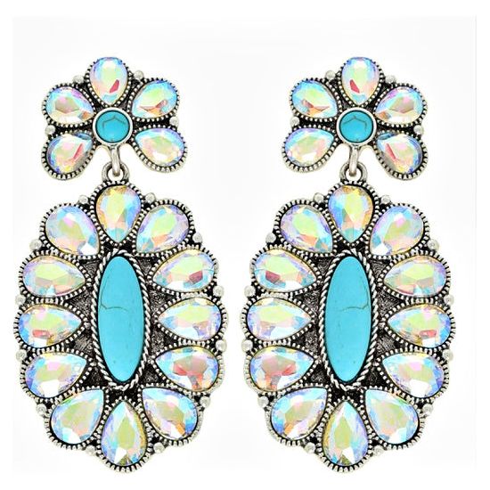 AB Stone and Turquoise Oval Concho Earrings