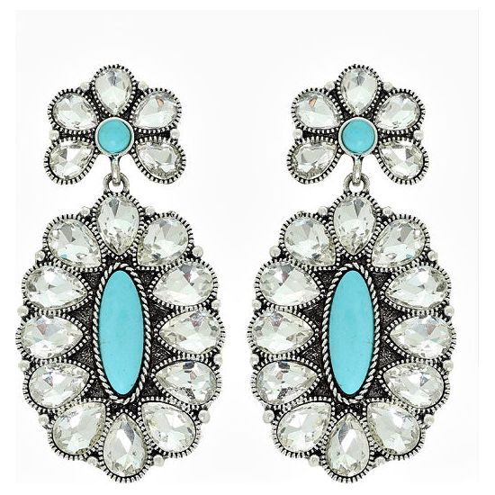 Clear and Turquoise Oval Concho Stone Earrings