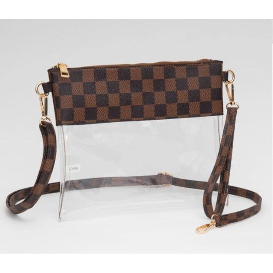 Clear Brown Checkered Crossbody Bag with Wristlet